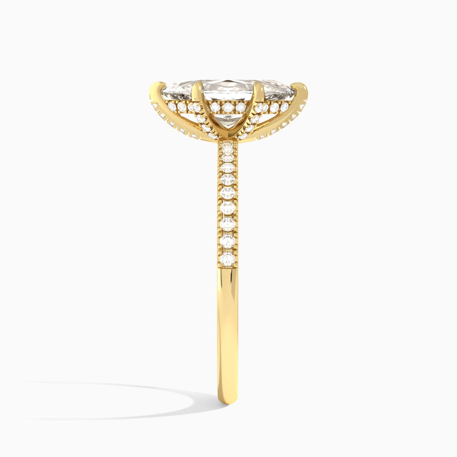 Marquise Valentina Pavé Lab Diamond Engagement Ring In 14K Yellow Gold, Side View