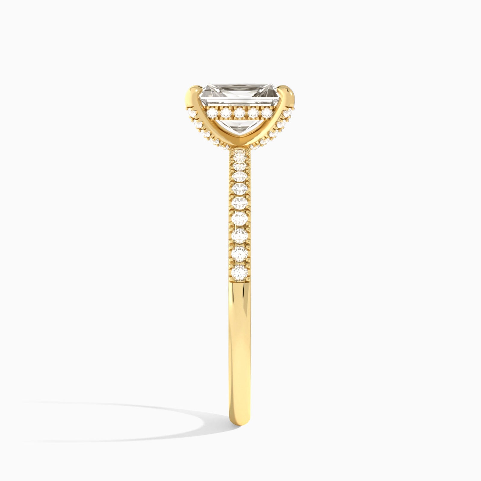 Radiant Valentina Pavé Lab Diamond Engagement Ring In 18K Yellow Gold, Side View