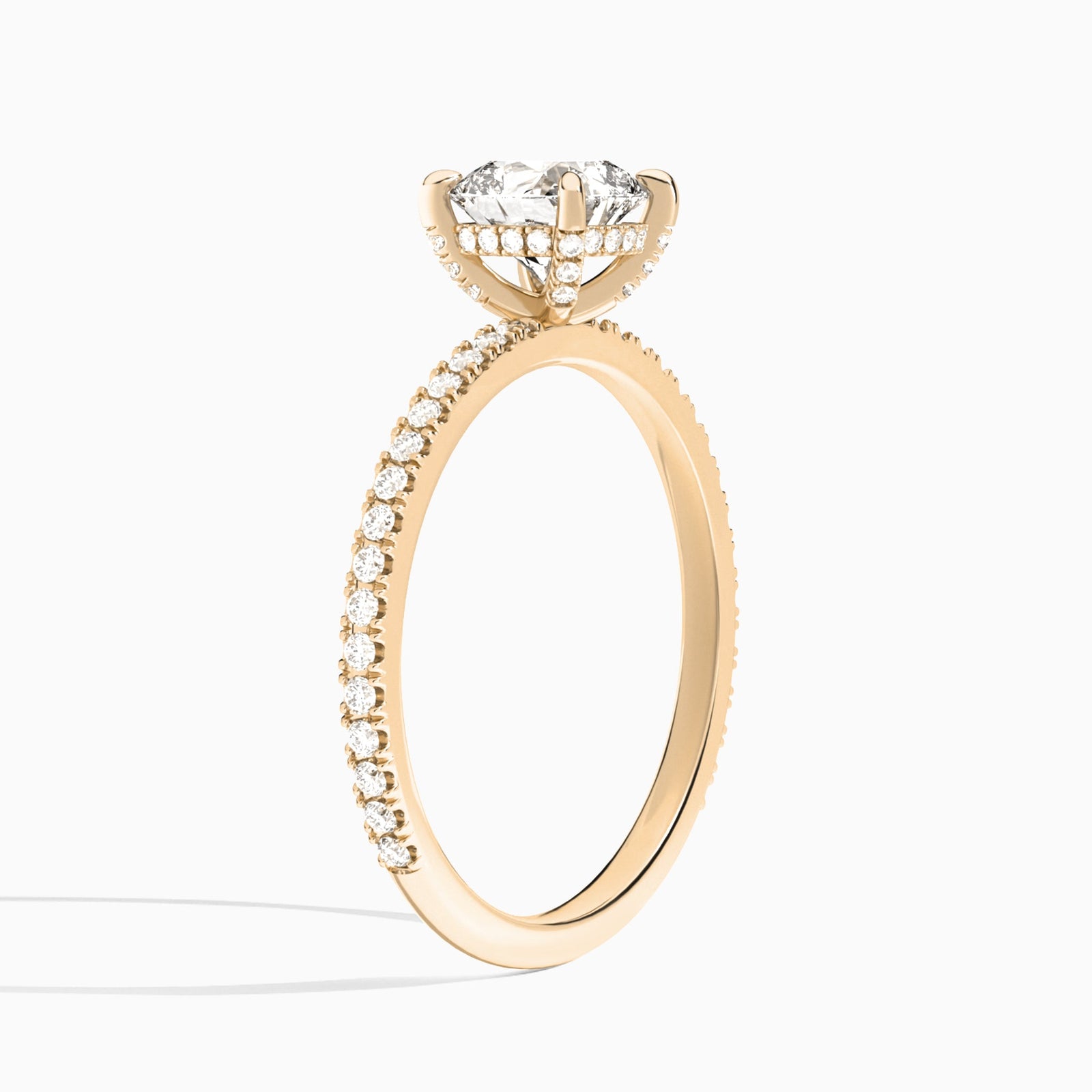 Cushion Luxe Valentina Pavé Lab Diamond Engagement Ring In 14K Rose Gold, Angle View