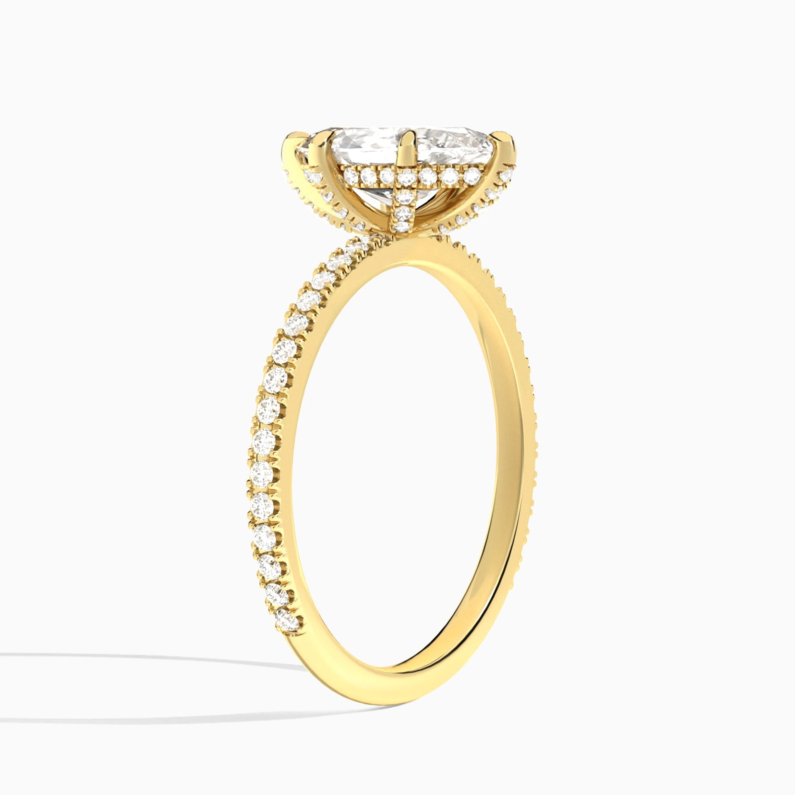Marquise Luxe Valentina Pavé Lab Diamond Engagement Ring In 14K Yellow Gold, Angle View