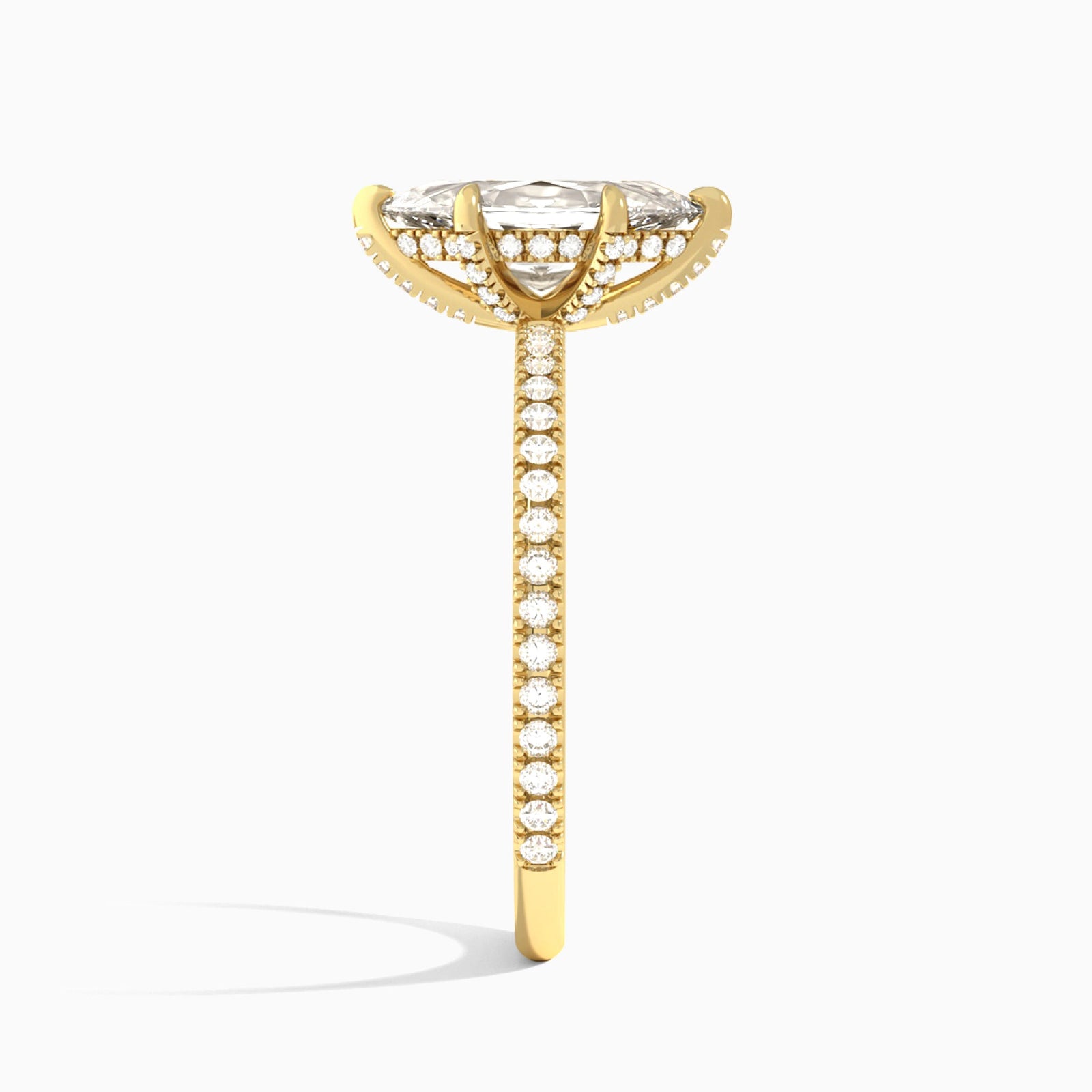 Marquise Luxe Valentina Pavé Lab Diamond Engagement Ring In 14K Yellow Gold, Side View