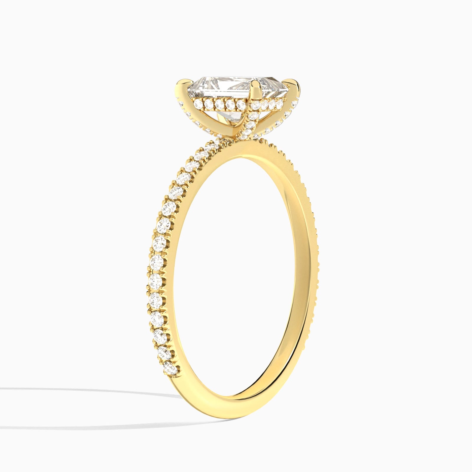Radiant Luxe Valentina Pavé Lab Diamond Engagement Ring In 18K Yellow Gold, Angle View