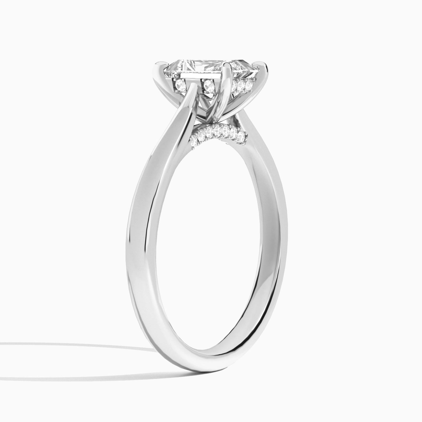 Radiant Ophelia Lab Grown Diamond Engagement Ring In 14K White Gold, Angle View
