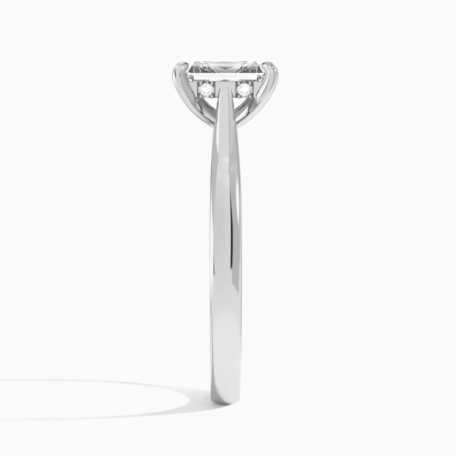 Radiant Ophelia Lab Grown Diamond Engagement Ring In 14K White Gold, Side View