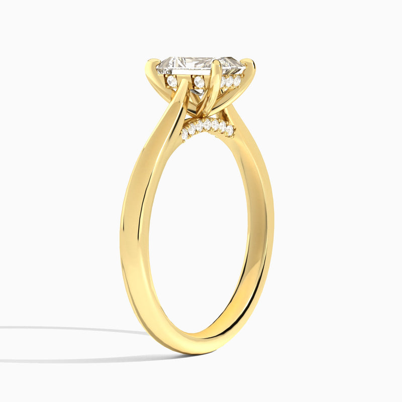 Radiant Ophelia Lab Grown Diamond Engagement Ring In 14K Yellow Gold, Angle View