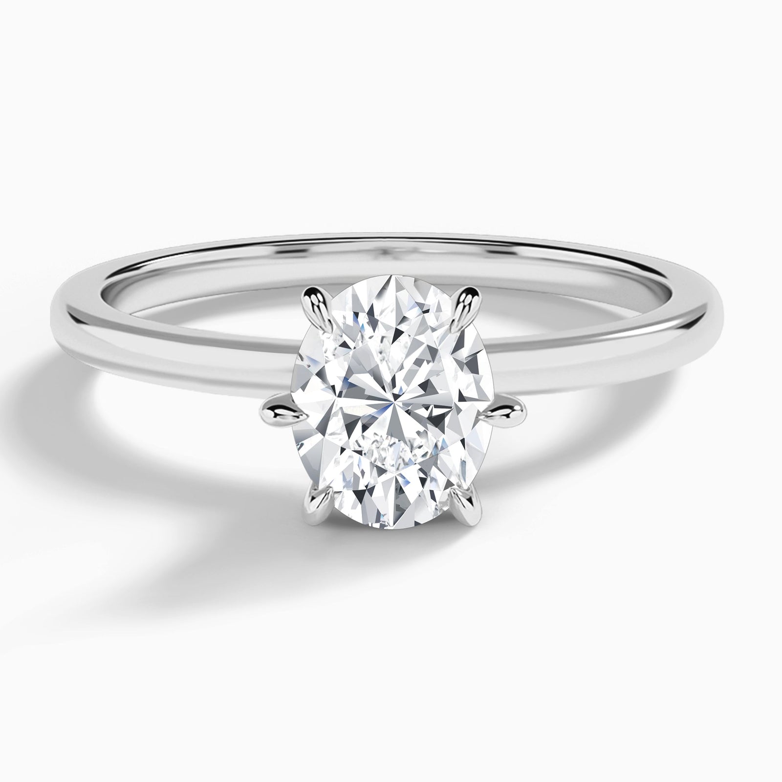 Oval Hidden Halo Six-Prong Lab Diamond Engagement Ring In 14K White Gold - Lucenjuri
