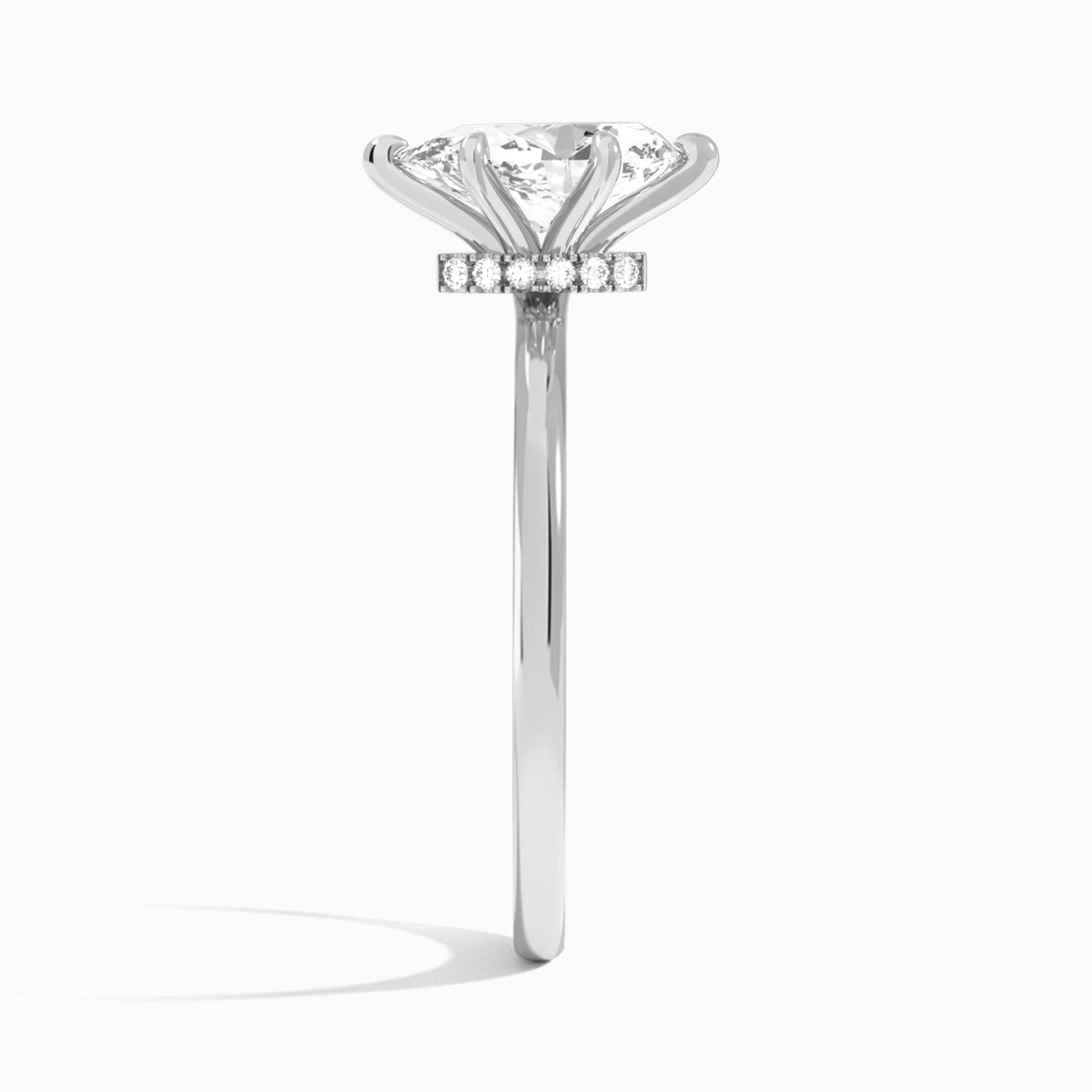 Pear Hidden Halo Six-Prong Lab Diamond Engagement Ring In 14K White Gold, Side View