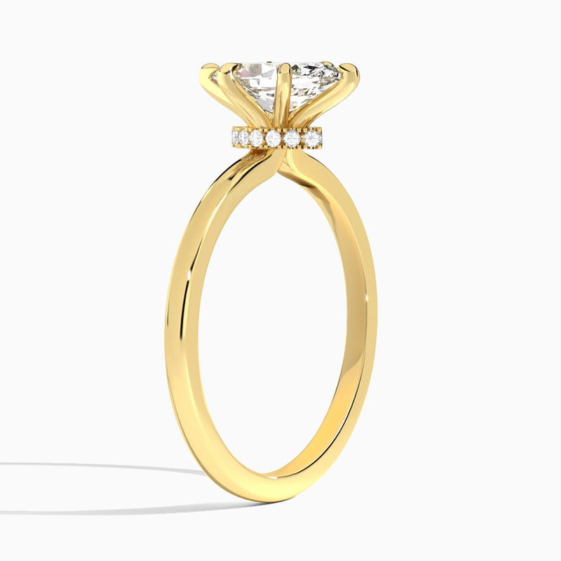 Marquise Hidden Halo Six-Prong Lab Diamond Engagement Ring In 18K Yellow Gold, Angle View