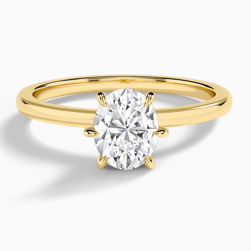 Oval Hidden Halo Six-Prong Lab Diamond Engagement Ring In 14K Yellow Gold - Lucenjuri
