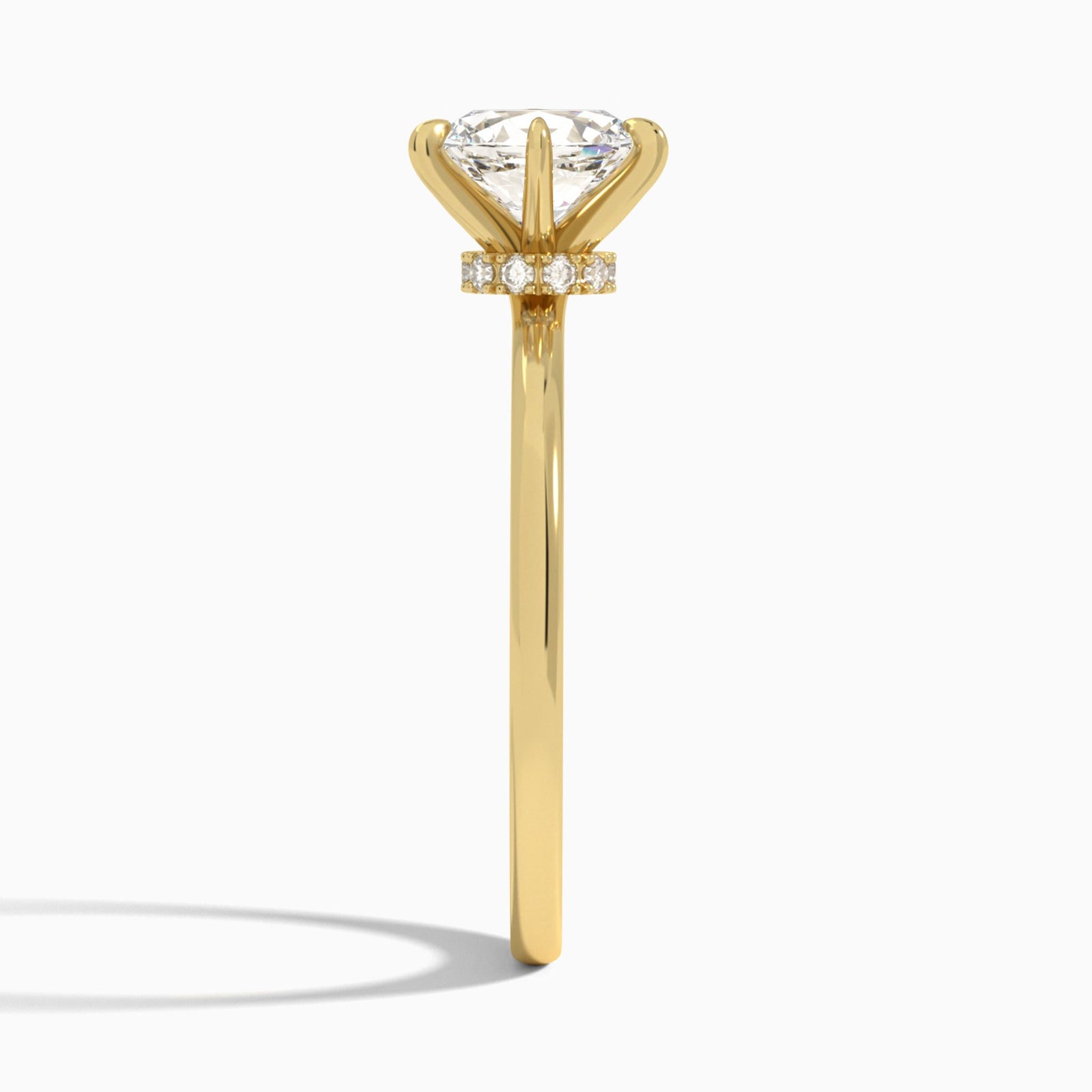 Oval Hidden Halo Six-Prong Lab Diamond Engagement Ring In 18K Yellow Gold, Side View