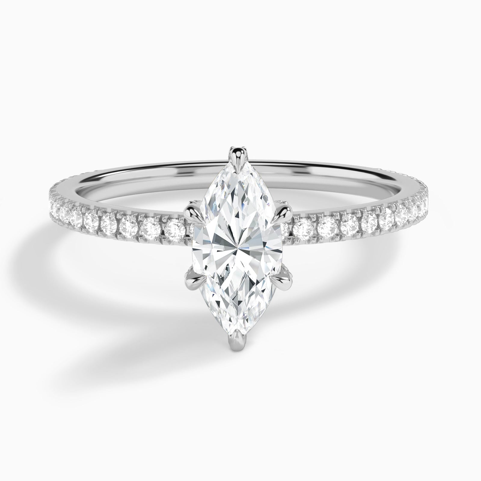 Marquise Luxe Six-Prong Pavé Lab Diamond Engagement Ring In 14K White Gold - Lucenjuri