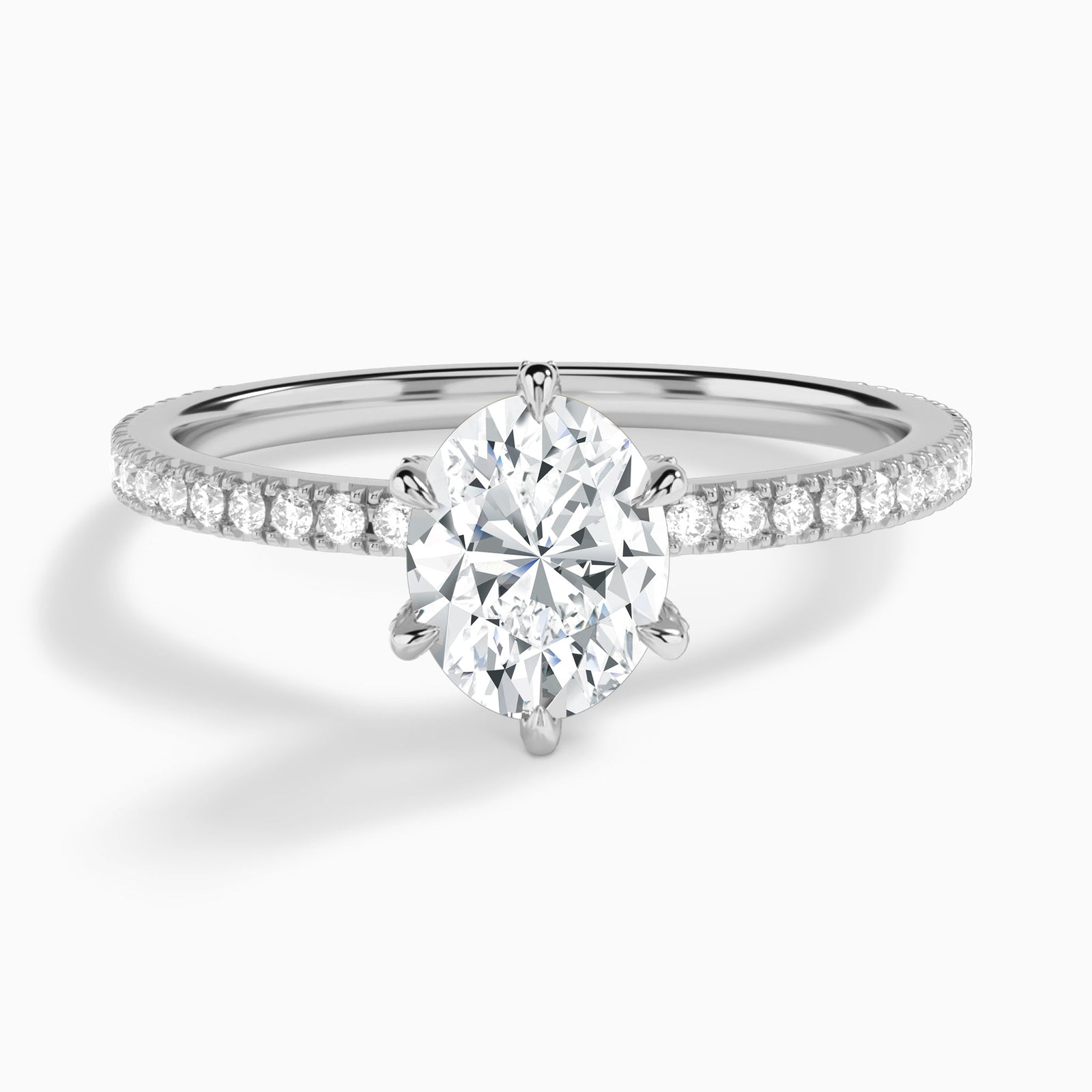 Oval Luxe Six-Prong Pavé Lab Diamond Engagement Ring In 14K White Gold - Lucenjuri