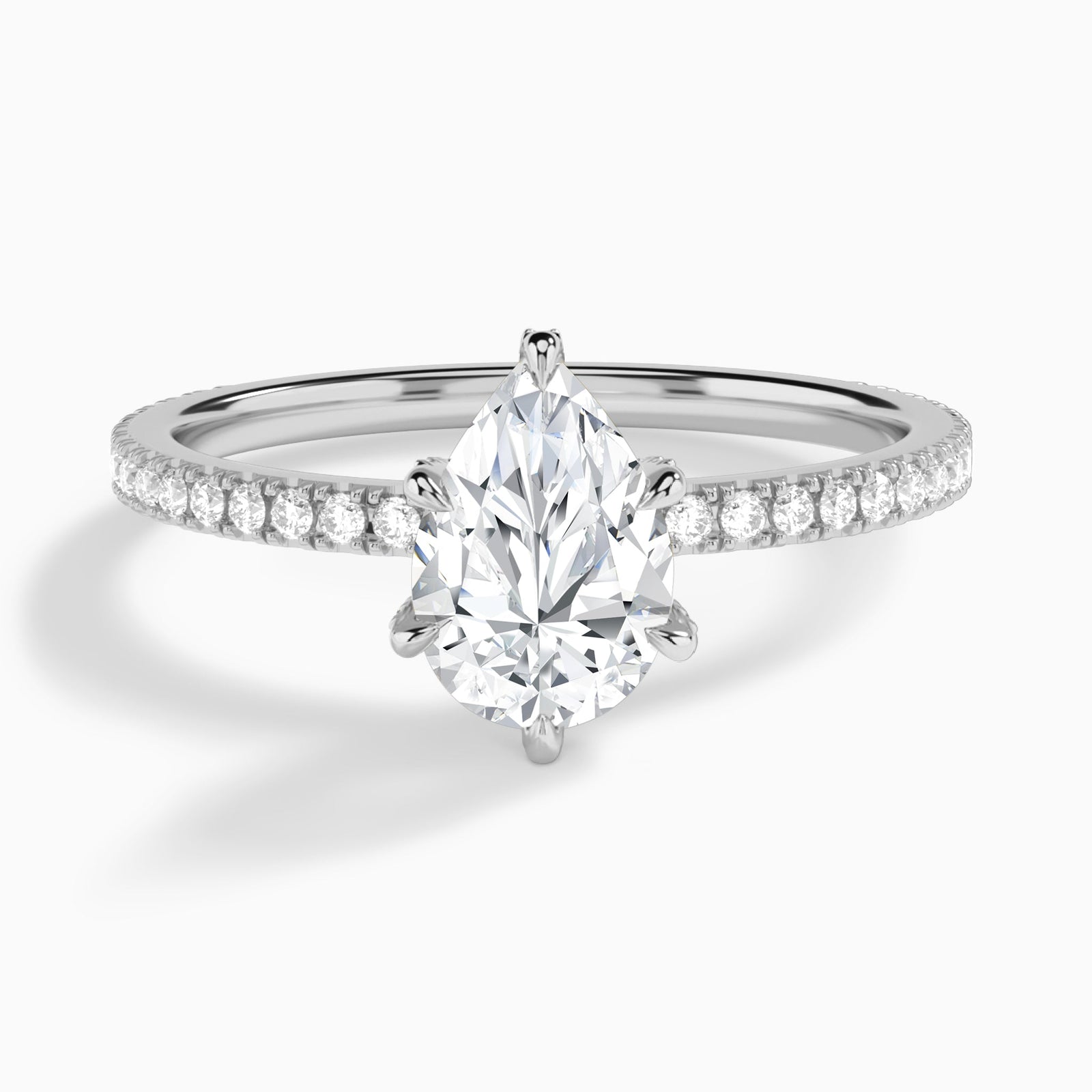 Pear Luxe Six-Prong Pavé Lab Diamond Engagement Ring In 14K White Gold - Lucenjuri