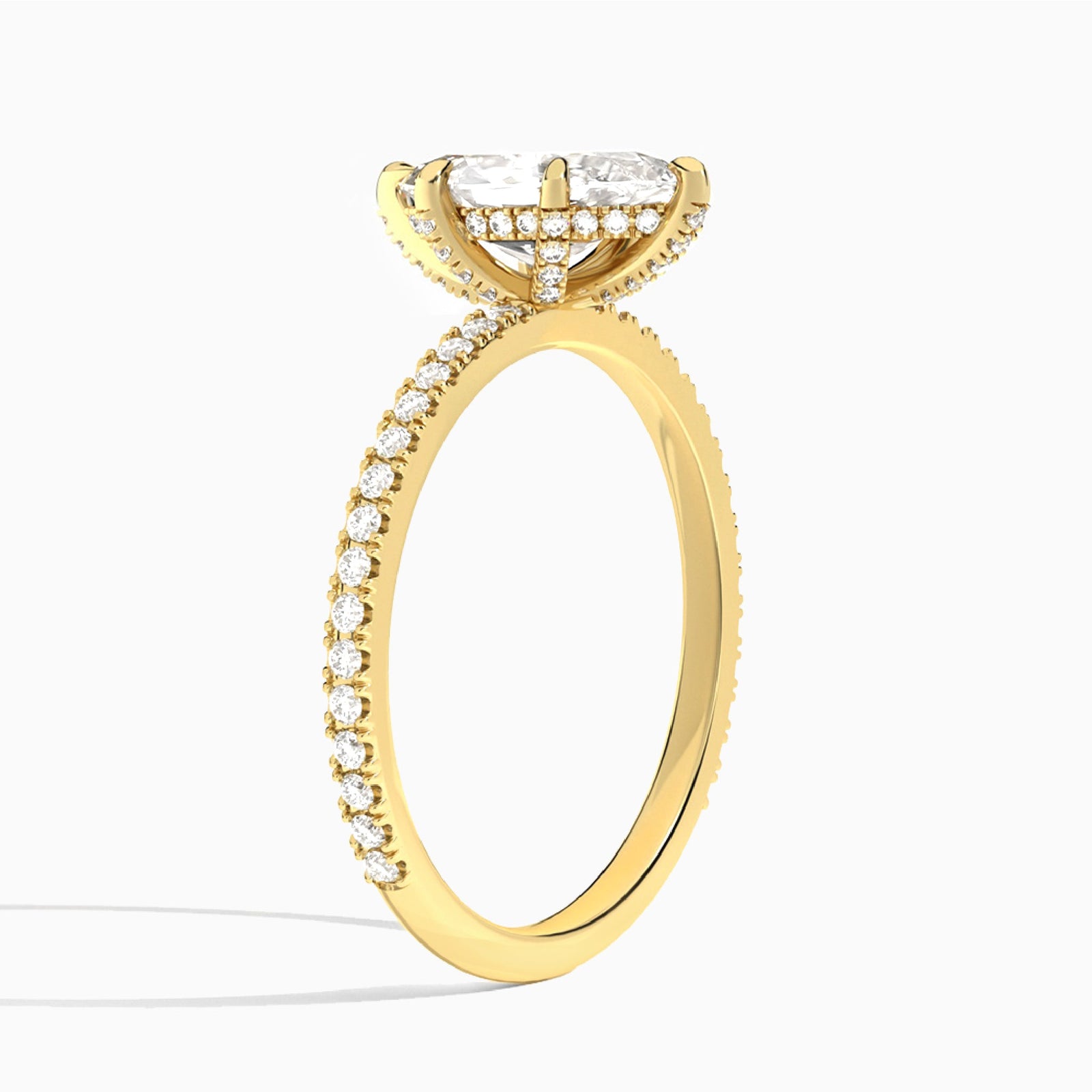 Marquise Luxe Six-Prong Pavé Lab Diamond Engagement Ring In 14K Yellow Gold, Angle View