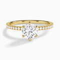 Round Luxe Six-Prong Pavé Lab Diamond Engagement Ring In 14K Yellow Gold - Lucenjuri