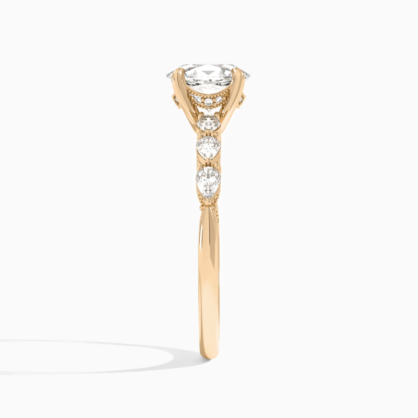 Oval Crescent Pear Lab Diamond Engagement Ring In 14K Rose Gold, Side View