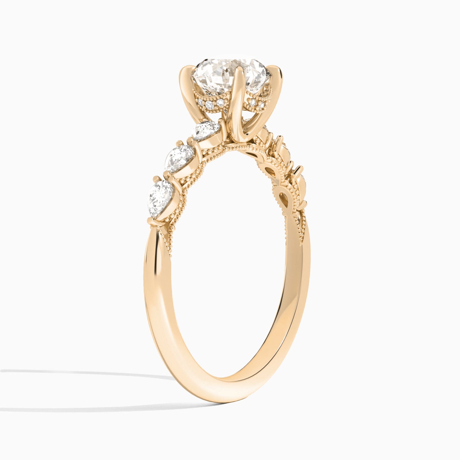 Round Crescent Pear Lab Diamond Engagement Ring In 14K Rose Gold, Angle View