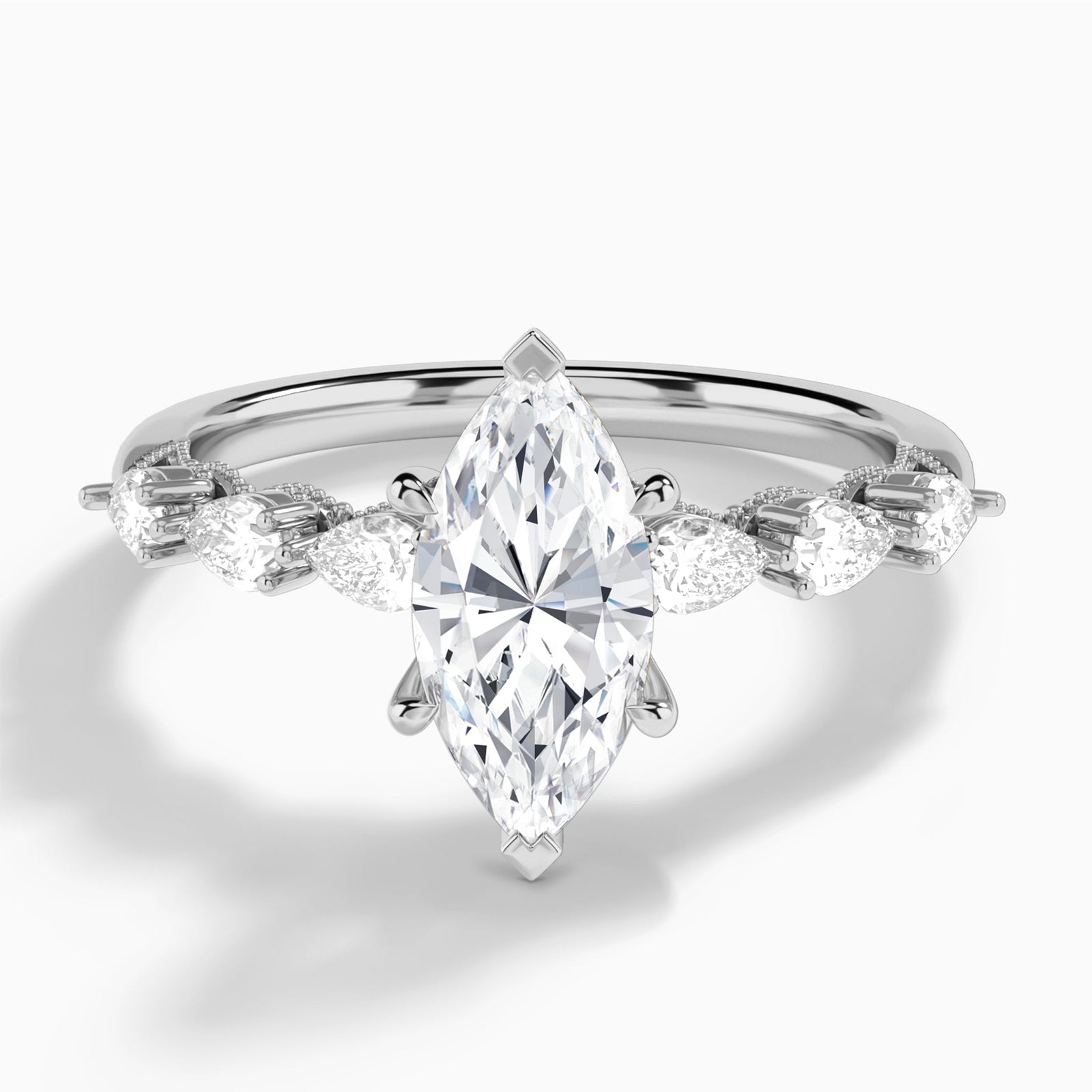 Marquise Crescent Pear Lab Diamond Engagement Ring In 14K White Gold - Lucenjuri