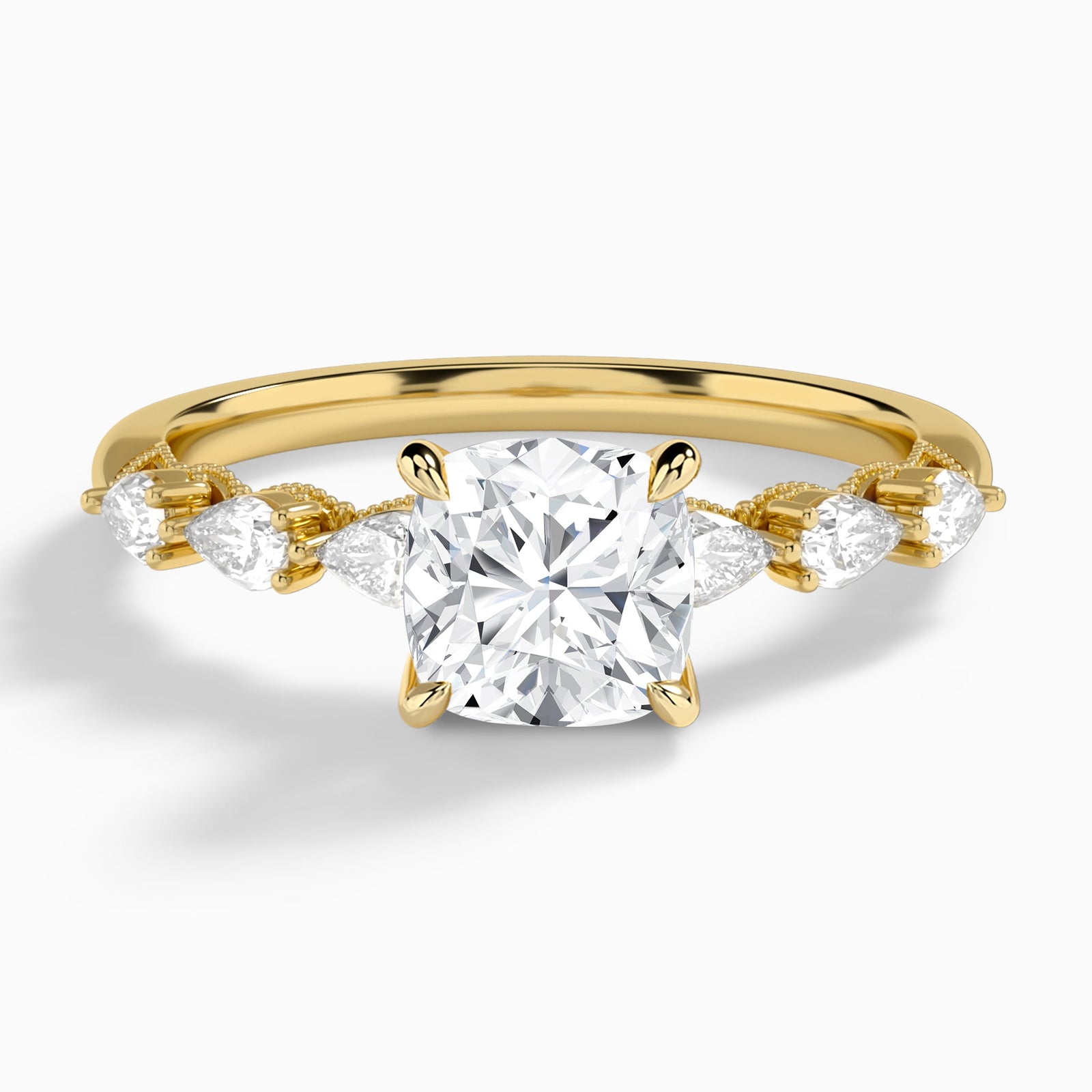 Cushion Crescent Pear Lab Diamond Engagement Ring In 14K Yellow Gold - Lucenjuri