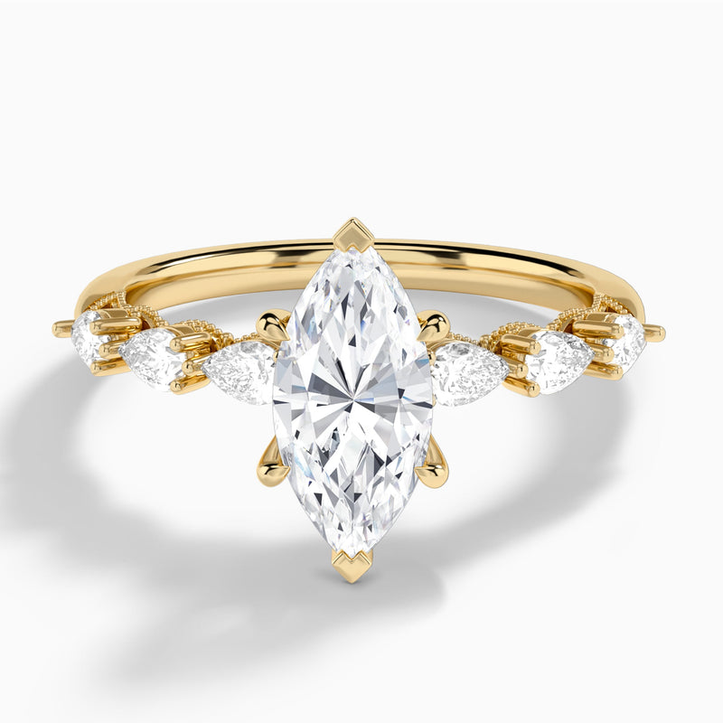 Marquise Crescent Pear Lab Diamond Engagement Ring In 14K Yellow Gold - Lucenjuri