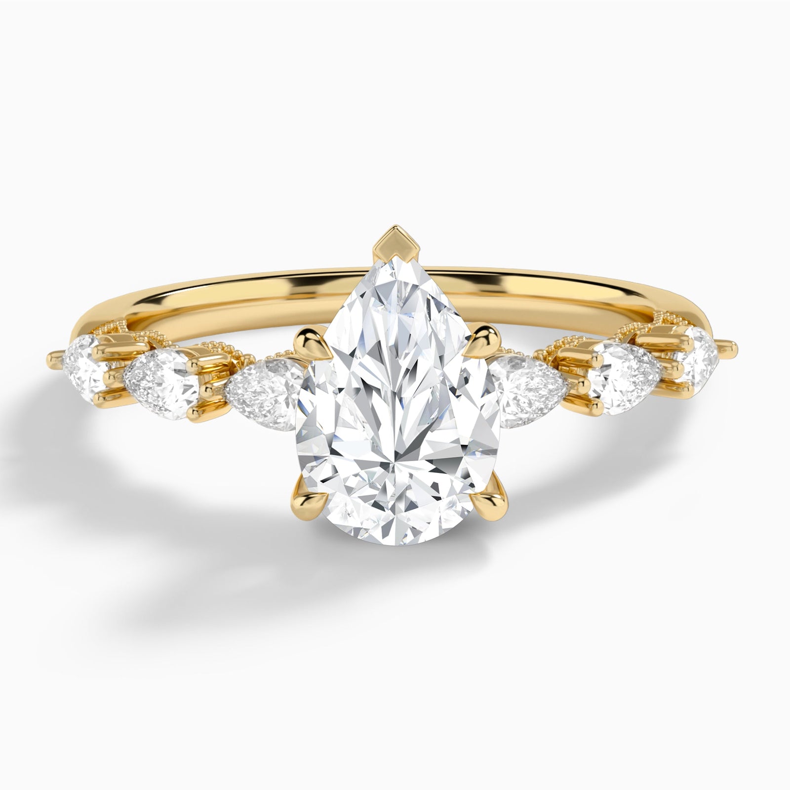 Pear Crescent Pear Lab Diamond Engagement Ring In 14K Yellow Gold - Lucenjuri