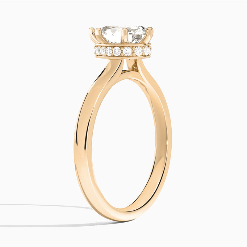 Pear Six-Prong Hidden Halo Lab Diamond Engagement Ring In 14K Rose Gold, Angle View