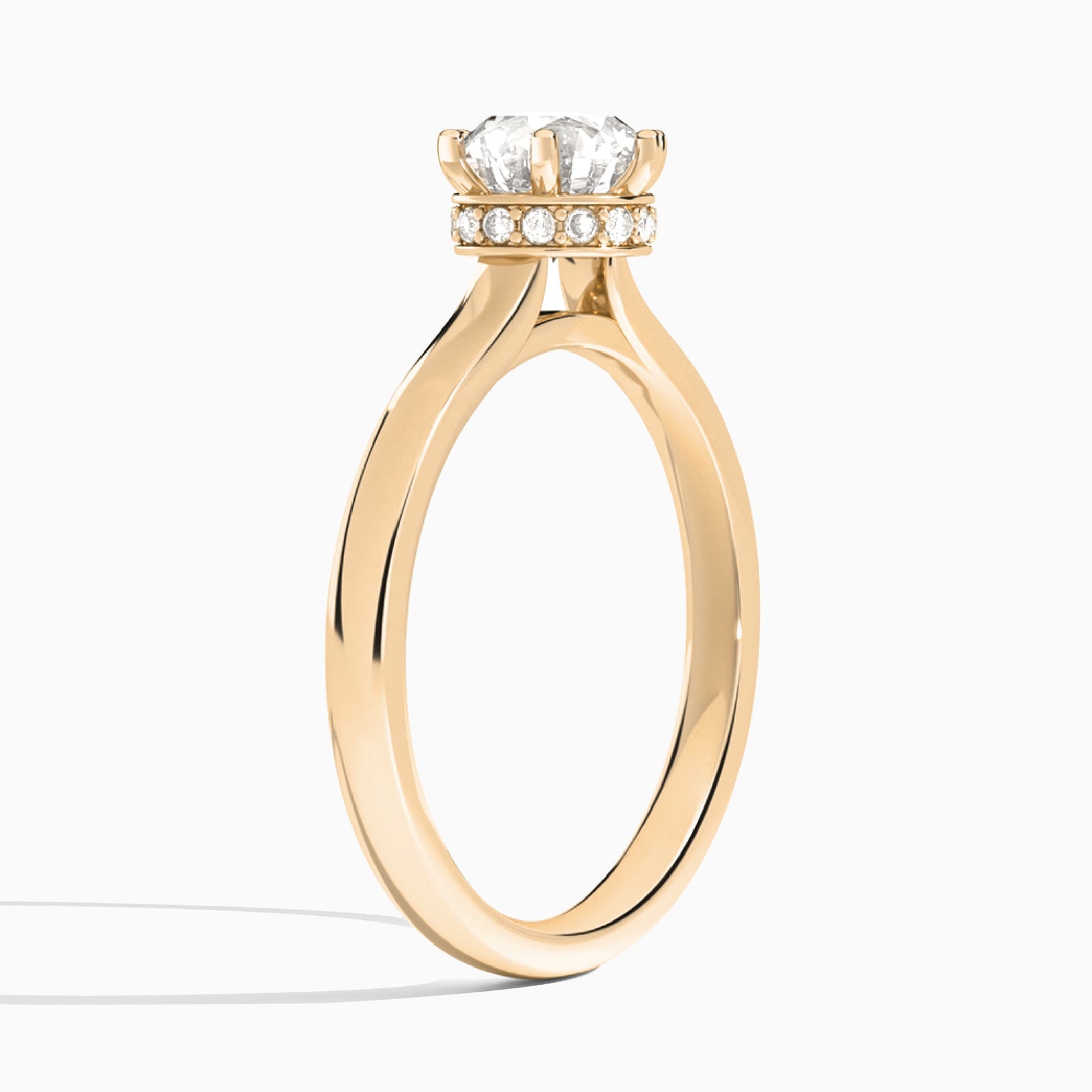 Round Six-Prong Hidden Halo Lab Diamond Engagement Ring In 14K Rose Gold, Angle View