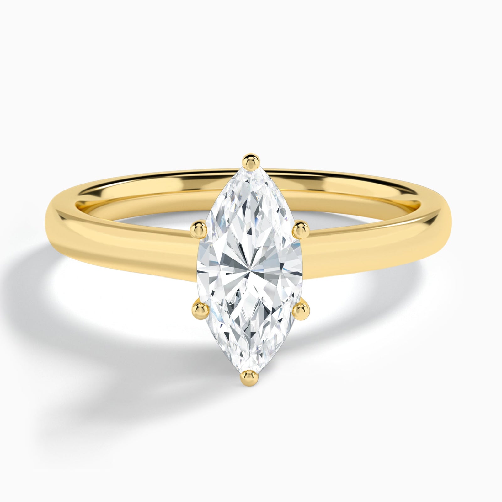 Marquise Six-Prong Hidden Halo Lab Diamond Engagement Ring In 14K Yellow Gold - Lucenjuri