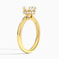 Oval Six-Prong Hidden Halo Lab Diamond Engagement Ring In 18K Yellow Gold, Angle View