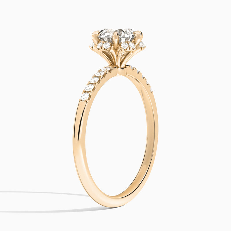 Round Alya Halo Lab Grown Diamond Engagement Ring In 14K Rose Gold, Angle View