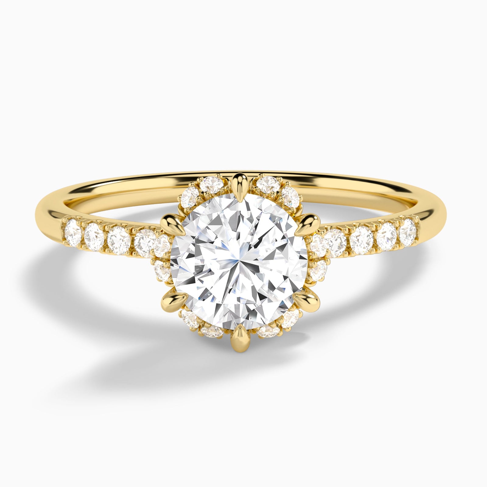 Round Alya Halo Lab Grown Diamond Engagement Ring In 14K Yellow Gold - Lucenjuri