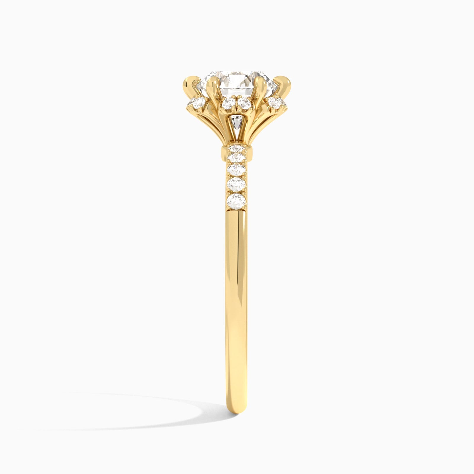 Round Alya Halo Lab Grown Diamond Engagement Ring In 14K Yellow Gold, Side View