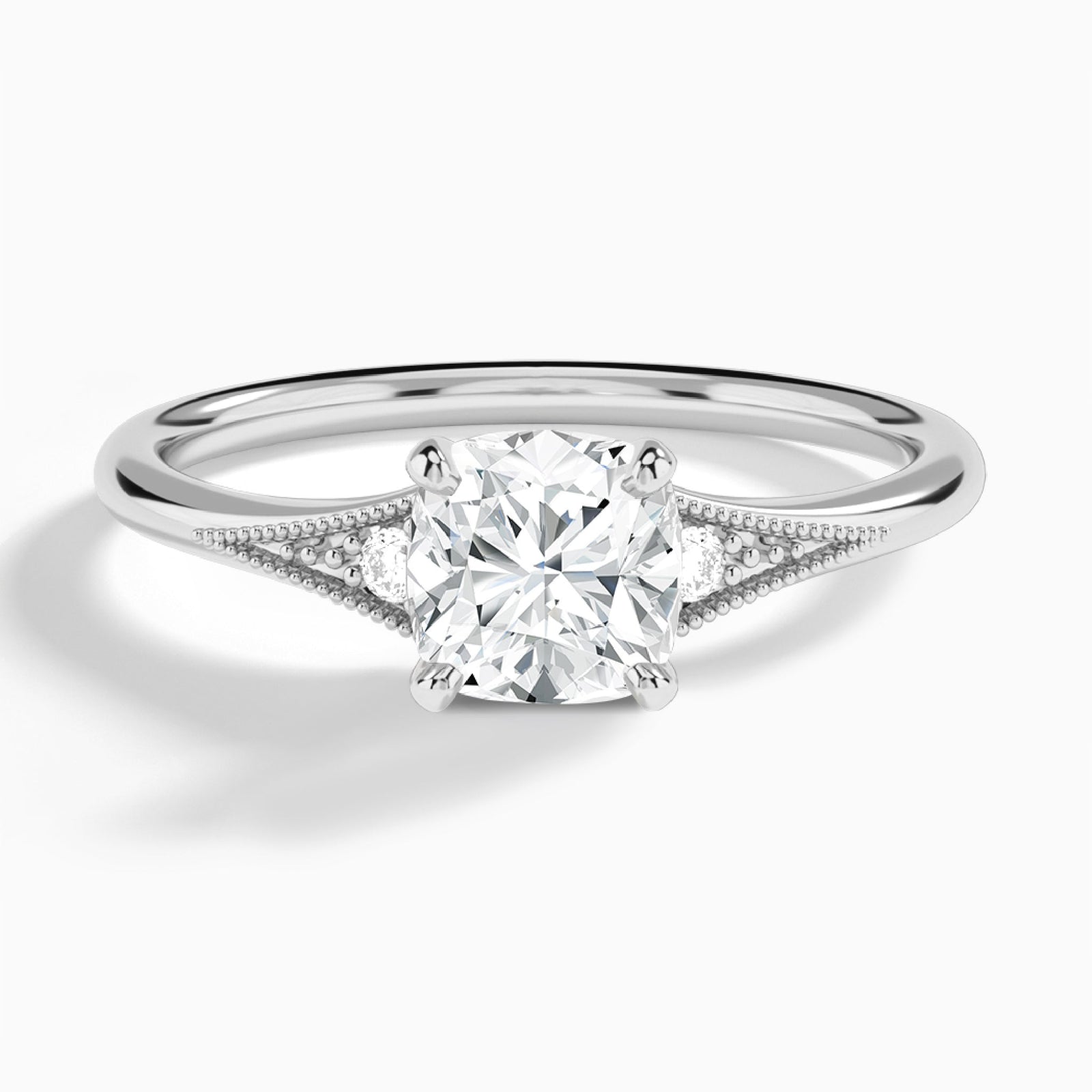 Cushion Petite Hudson Milgrain Lab Diamond Engagement Ring In Platinum - Lucenjuri
