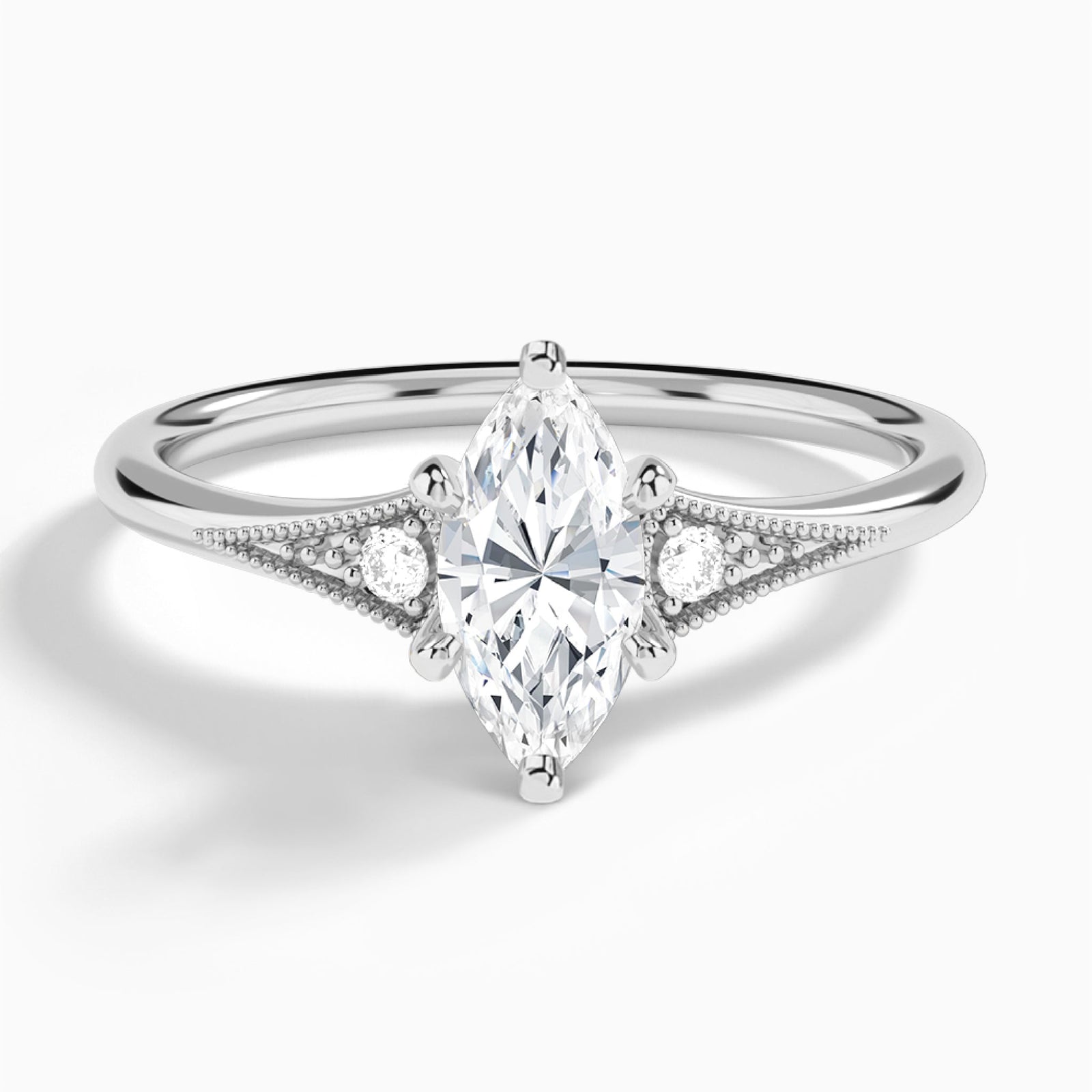 Marquise Petite Hudson Milgrain Lab Diamond Engagement Ring In Platinum - Lucenjuri