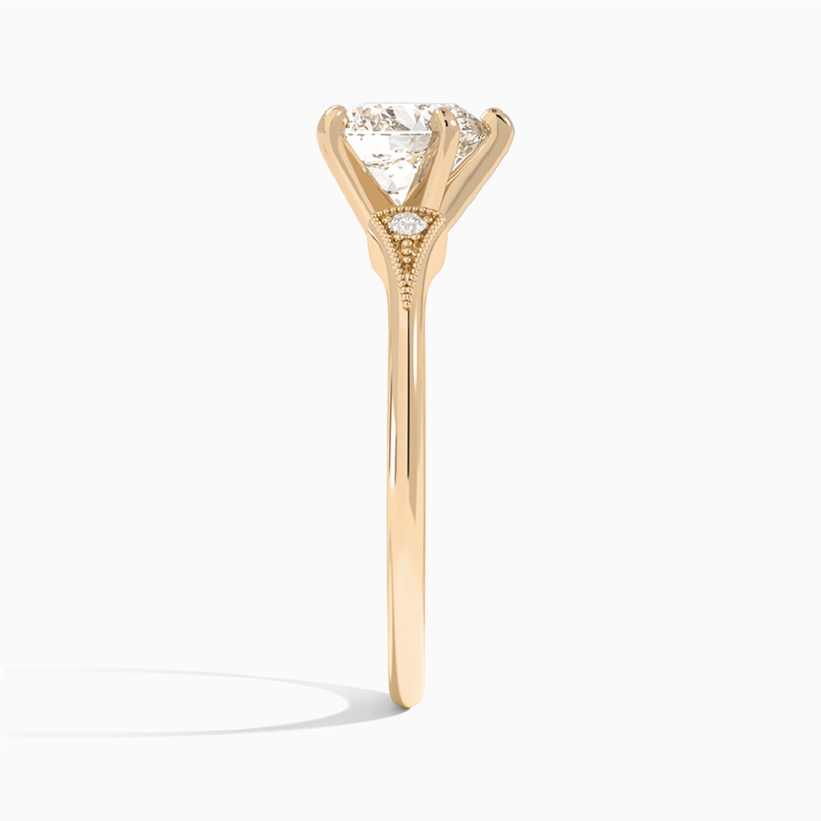 Heart Petite Hudson Milgrain Lab Diamond Engagement Ring In 14K Rose Gold, Side View