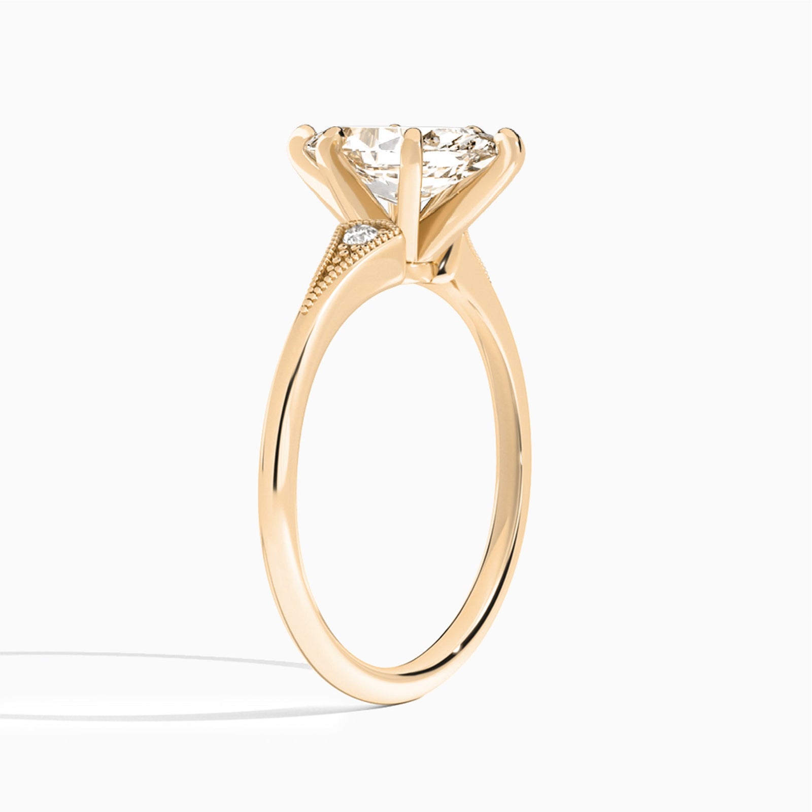 Marquise Petite Hudson Milgrain Lab Diamond Engagement Ring In 14K Rose Gold, Angle View