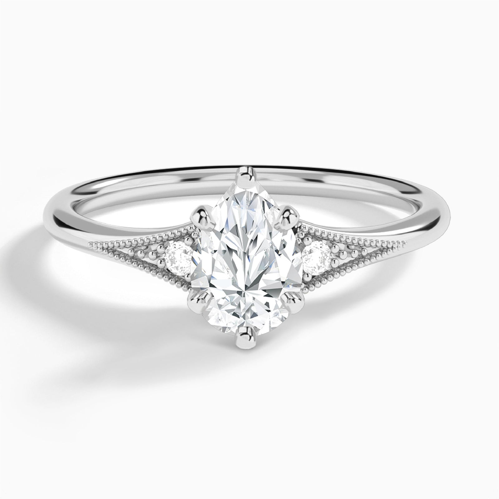 Pear Petite Hudson Milgrain Lab Diamond Engagement Ring In 14K White Gold - Lucenjuri