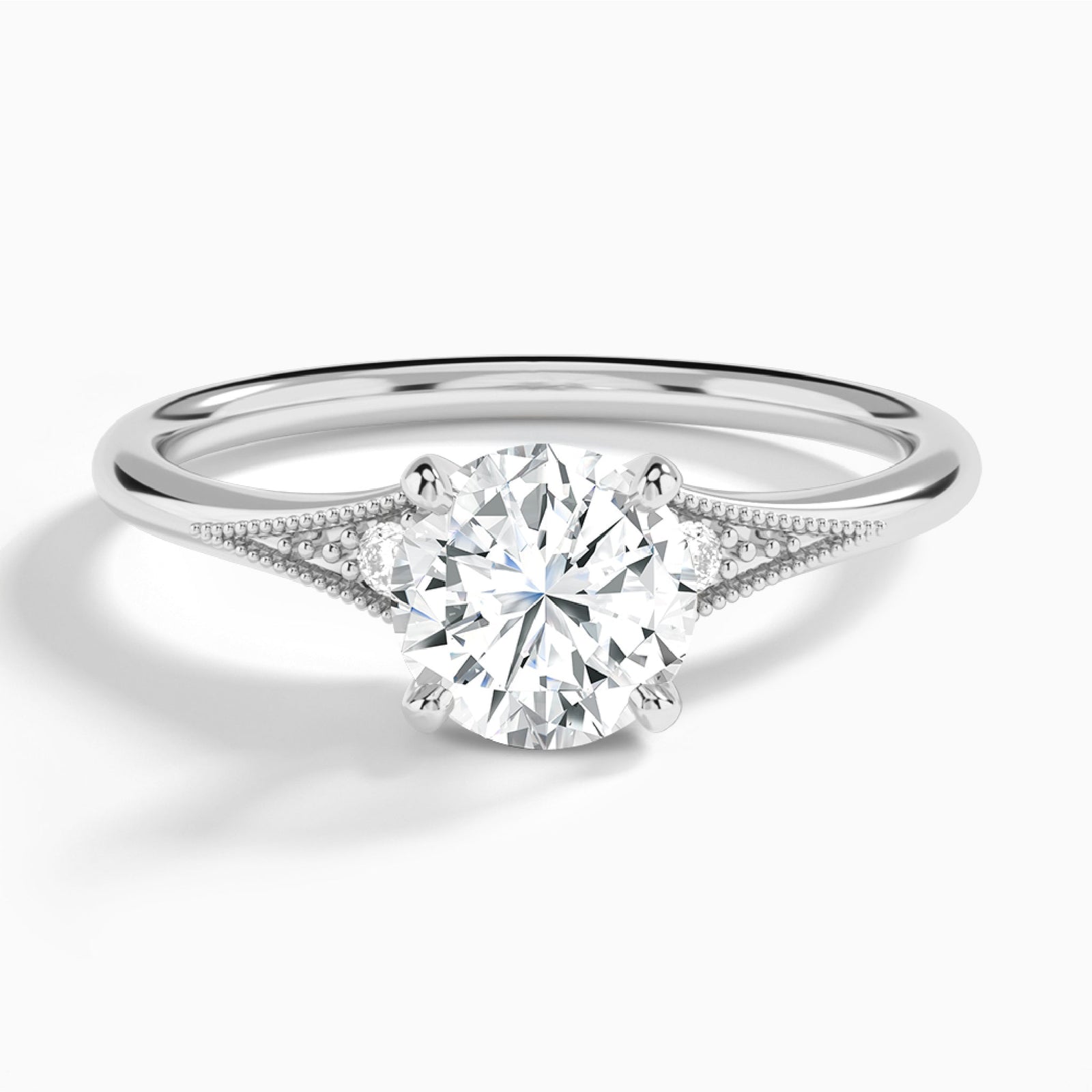 Round Petite Hudson Milgrain Lab Diamond Engagement Ring In 18K White Gold - Lucenjuri