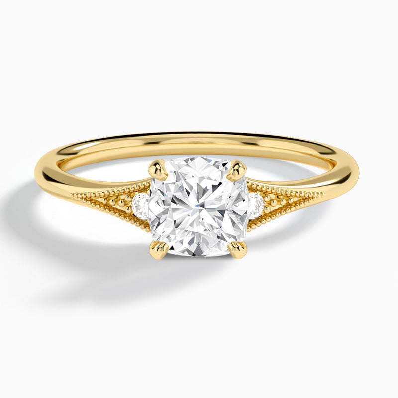 Cushion Petite Hudson Milgrain Lab Diamond Engagement Ring In 14K Yellow Gold - Lucenjuri
