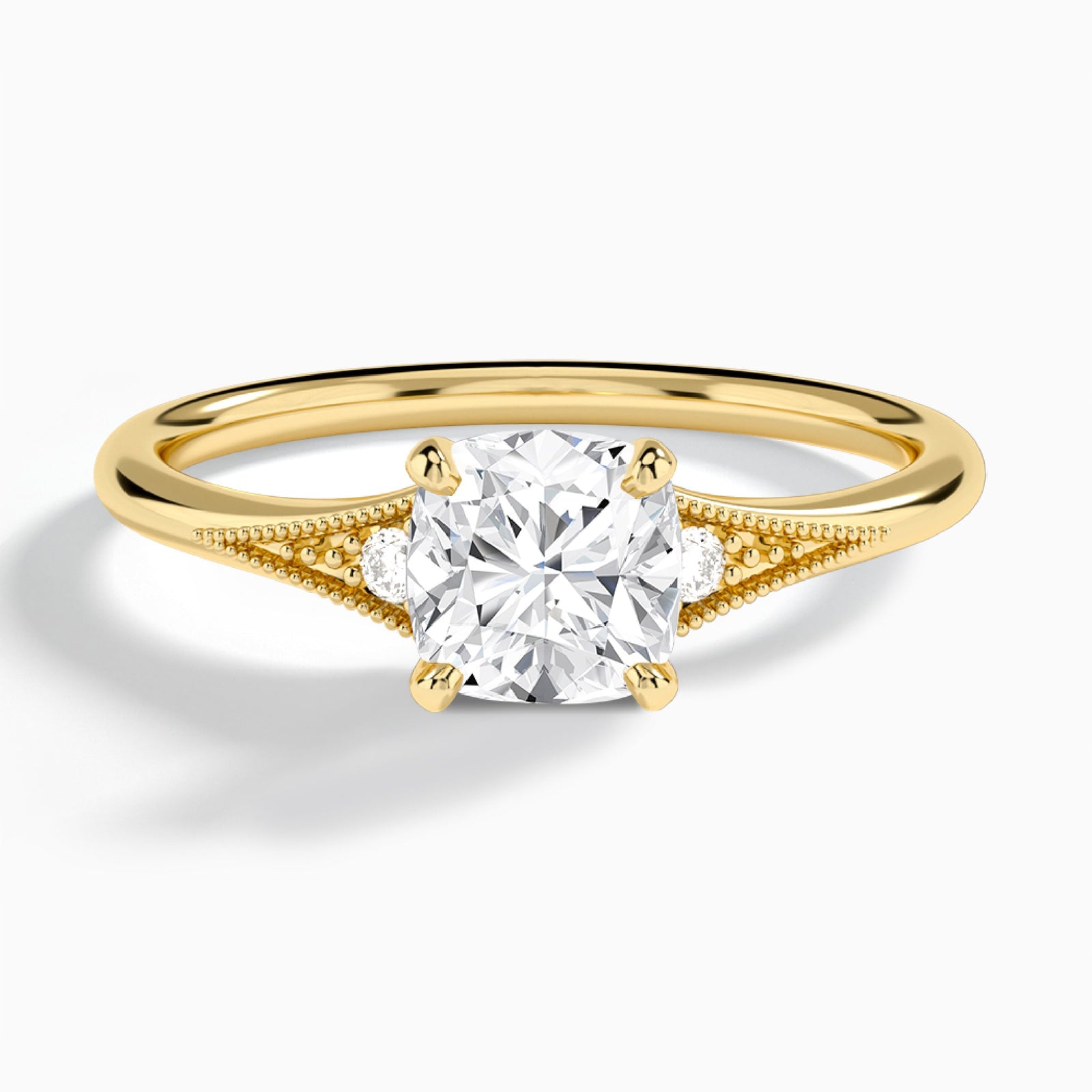 Cushion Petite Hudson Milgrain Lab Diamond Engagement Ring In 18K Yellow Gold - Lucenjuri