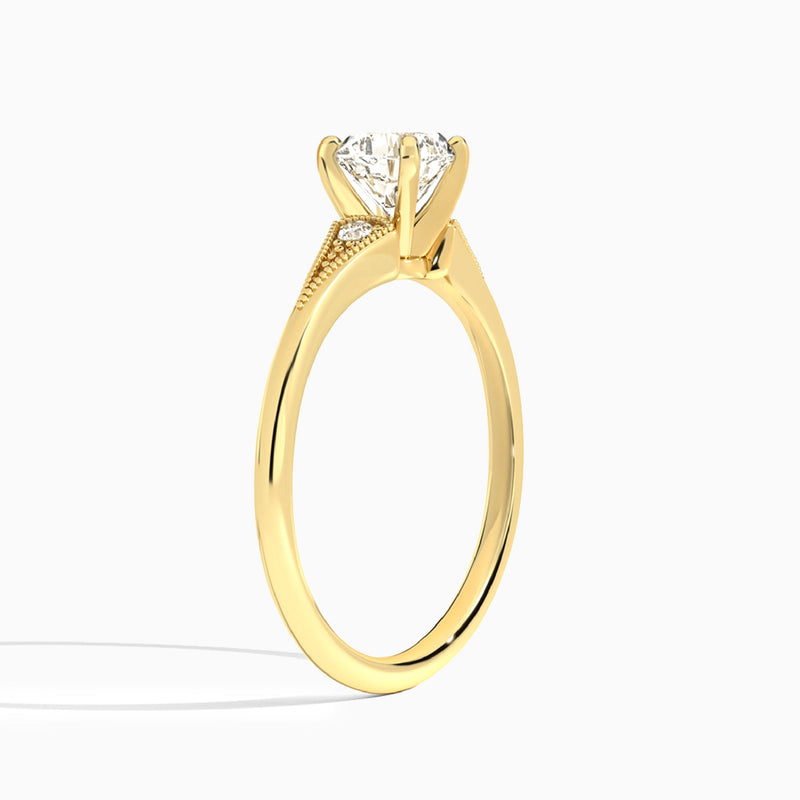 Cushion Petite Hudson Milgrain Lab Diamond Engagement Ring In 14K Yellow Gold, Angle View
