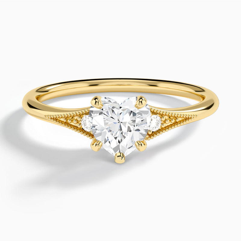 Heart Petite Hudson Milgrain Lab Diamond Engagement Ring In 18K Yellow Gold - Lucenjuri