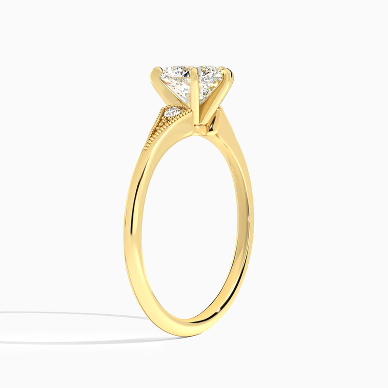 Heart Petite Hudson Milgrain Lab Diamond Engagement Ring In 18K Yellow Gold, Angle View