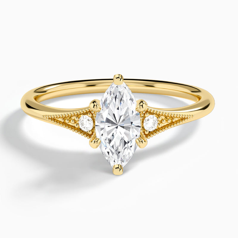 Marquise Petite Hudson Milgrain Lab Diamond Engagement Ring In 14K Yellow Gold - Lucenjuri