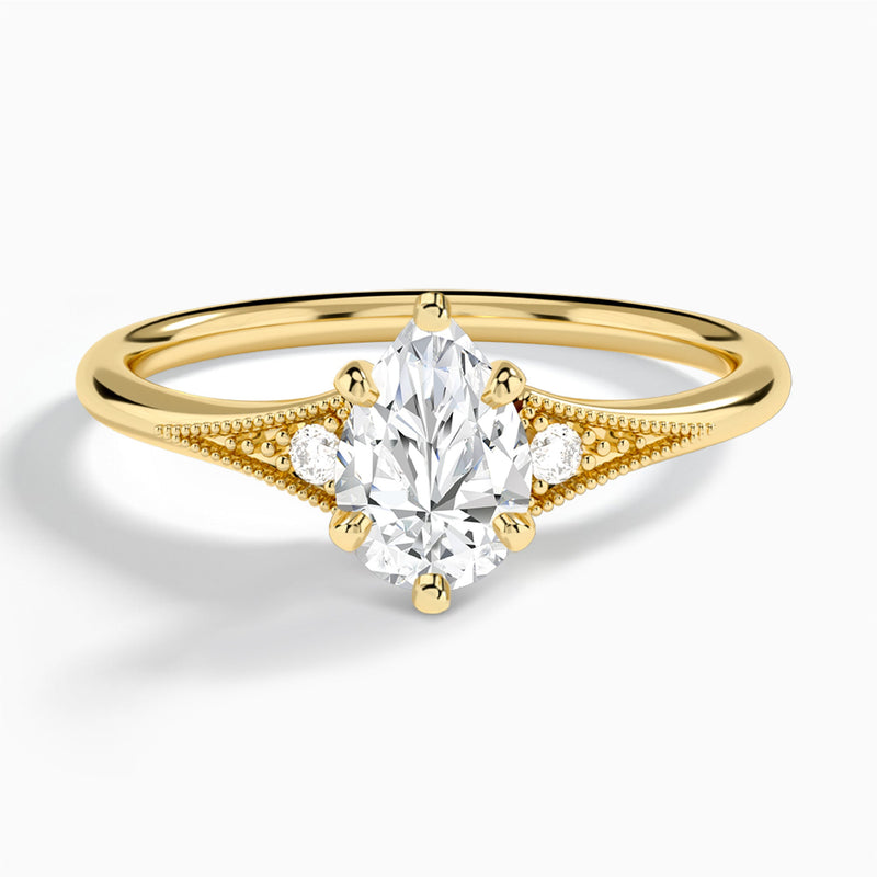 Pear Petite Hudson Milgrain Lab Diamond Engagement Ring In 14K Yellow Gold - Lucenjuri