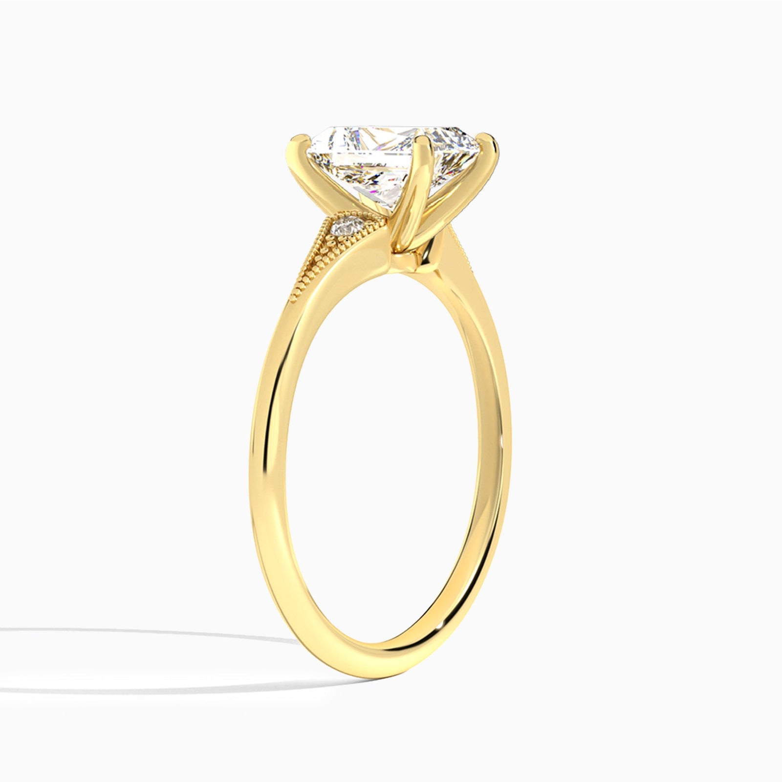 Radiant Petite Hudson Milgrain Lab Diamond Engagement Ring In 14K Yellow Gold, Angle View