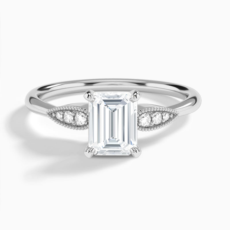Emerald Perfect Fit Six Side Stone Lab Diamond Engagement Ring In 14K White Gold - Lucenjuri