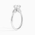 Round Perfect Fit Six Side Stone Lab Diamond Engagement Ring In 18K White Gold, Angle View