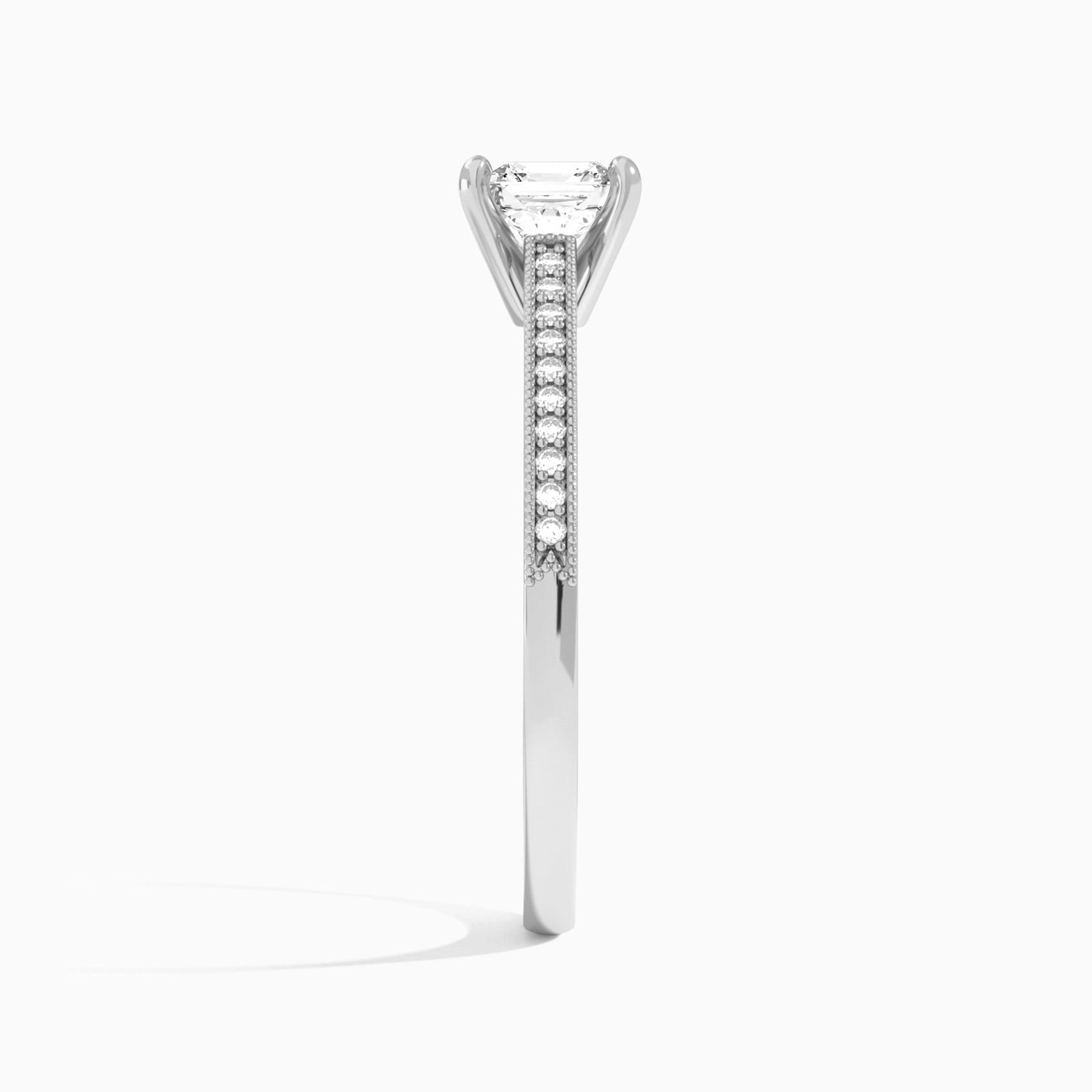 Asscher Luxe Hudson Lab Grown Diamond Engagement Ring In 18K White Gold, Side View