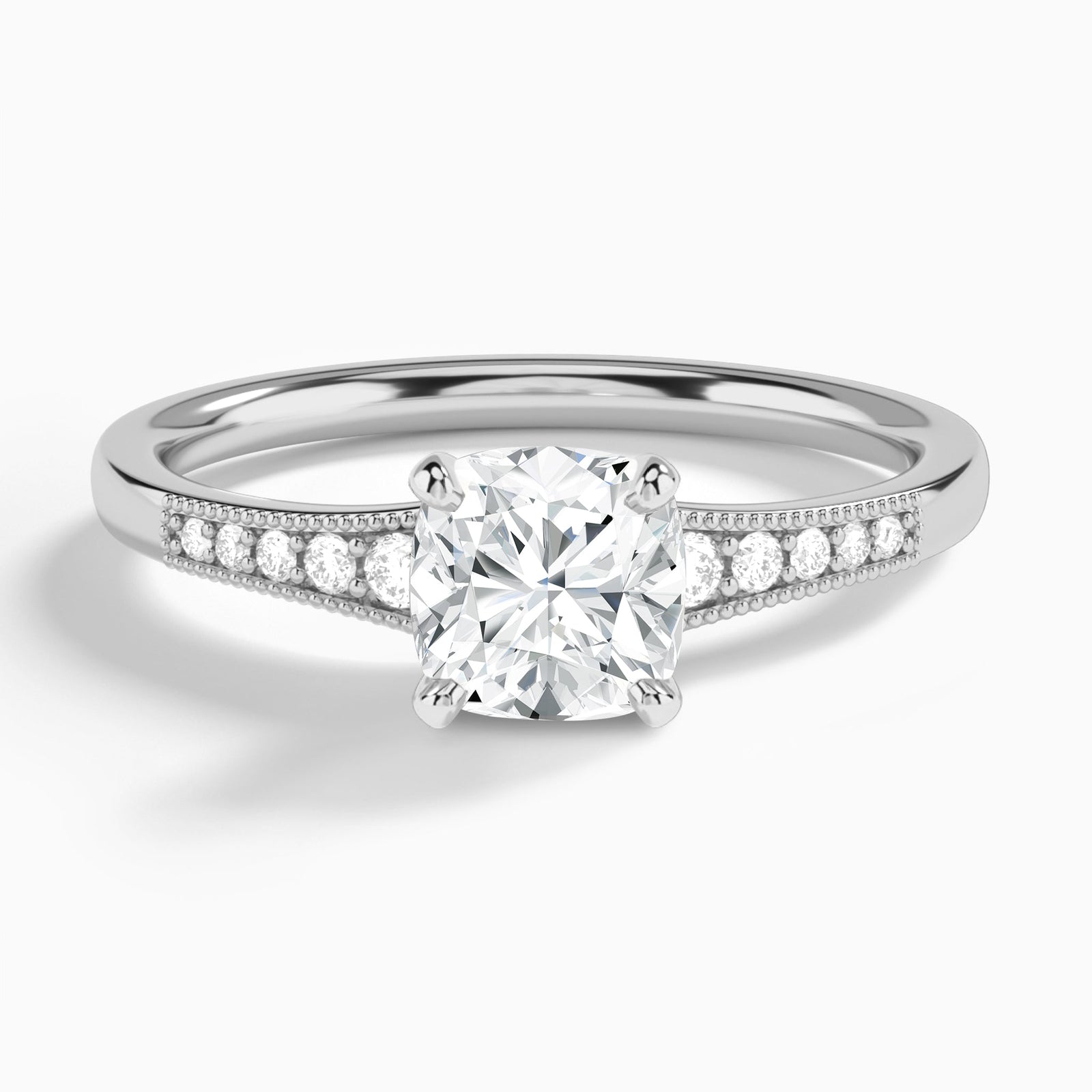 Cushion Starla Milgrain Lab Diamond Engagement Ring In 14K White Gold - Lucenjuri